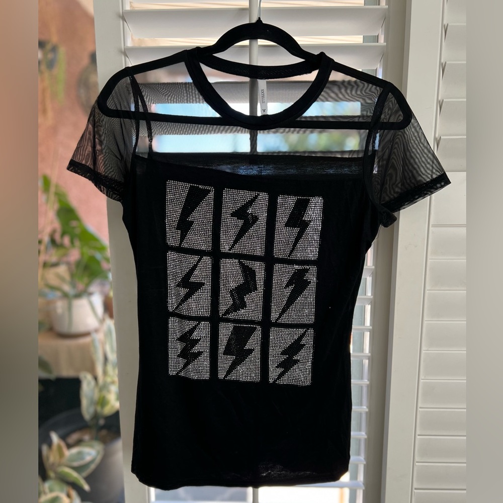 Extelle Electric Lightning Bolt Rhinestone Shirt